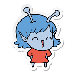 sticker of a cartoon happy alien girl