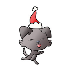 gradient cartoon of a dog sticking out tongue wearing santa hat