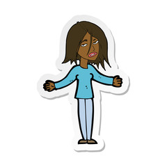 sticker of a cartoon woman shrugging shoulders