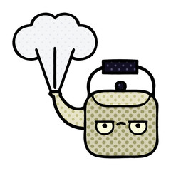 comic book style cartoon steaming kettle