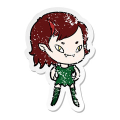 distressed sticker of a cartoon friendly vampire girl
