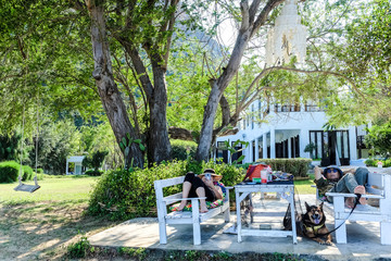 Happy senior couple relaxing in the garden