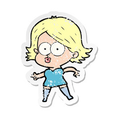 distressed sticker of a cartoon girl pouting