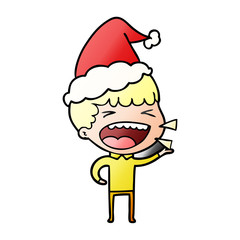 gradient cartoon of a laughing man wearing santa hat
