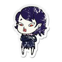 distressed sticker of a cute cartoon vampire girl