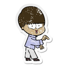Fototapeta premium distressed sticker of a cartoon happy boy