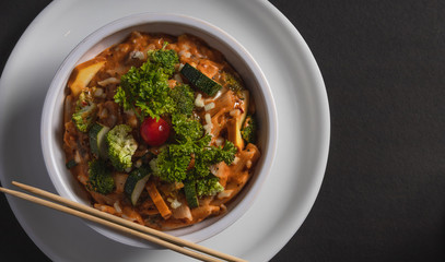 vegetable stir fry with space for copy