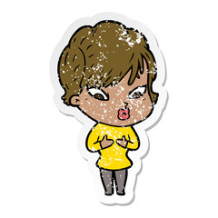distressed sticker of a cartoon woman