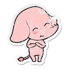 distressed sticker of a cute cartoon elephant