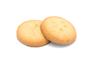 Danish butter cookies, butter cookies on white background.