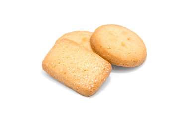 Danish butter cookies, butter cookies on white background.
