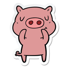 sticker of a cartoon content pig