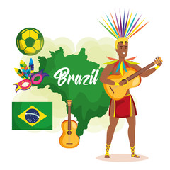 brazilian dancer with map and set icons