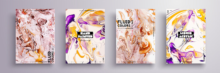Abstract painting, can be used as a trendy background for wallpaper, poster, invitation, cover and presentation. Fluid art. Liquid marble texture with mixed of acrylic white, pink, purple paints