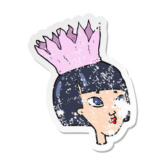 retro distressed sticker of a cartoon woman wearing paper crown