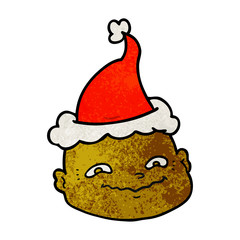 textured cartoon of a bald man wearing santa hat