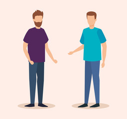 young and casual couple men characters