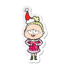 Obraz premium distressed sticker cartoon of a happy old lady wearing santa hat