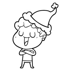 laughing line drawing of a man wearing santa hat