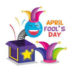 april fools day card with happy face in surprise box