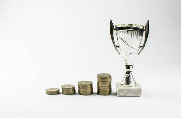 The growth of coins leads to victory. The concept of financial investment in a business. Copy space for your text.