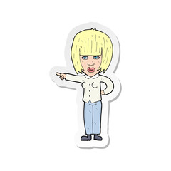 sticker of a cartoon pointing annoyed woman