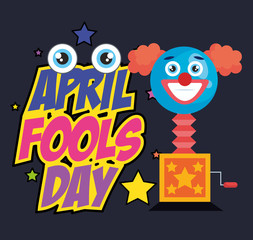 april fools day card with happy face in surprise box