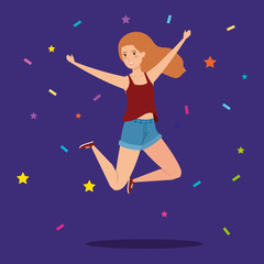 Fototapeta na wymiar power girl jumping celebrating character