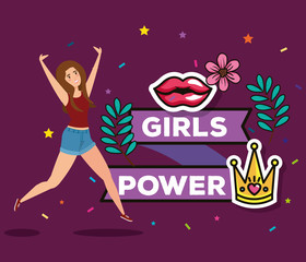 power girl jumping celebrating with lips