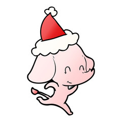 cute gradient cartoon of a elephant wearing santa hat