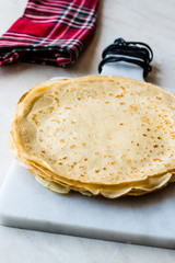 Large Stack of Plain Thin Pancake Crepes