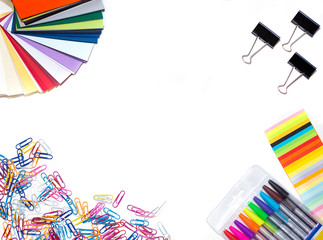 School supplies on white background. Stationery on white background