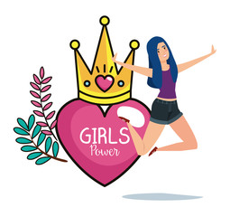 power girl jumping celebrating with crown and heart