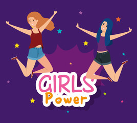 power girls jumping celebrating characters