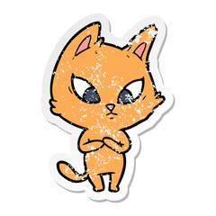 distressed sticker of a confused cartoon cat