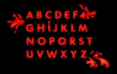 Alphabet with Bloody text effect. Halloween decoration  design collection.