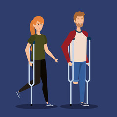 woman with crutches and disabled man without leg