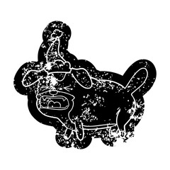 cartoon distressed icon of a dog barking wearing santa hat