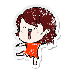 distressed sticker of a cute cartoon happy vampire girl