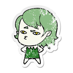 distressed sticker of a cartoon vampire girl