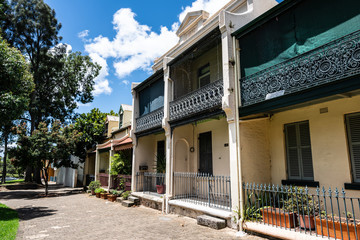 Traditional Victorian houses in pedestrian Forbes street in Woolloomooloo Sydney NSW Australia