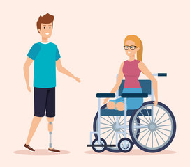 disabled woman sitting in the wheelchair with physical injury