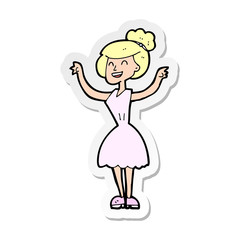 sticker of a cartoon woman with raised arms