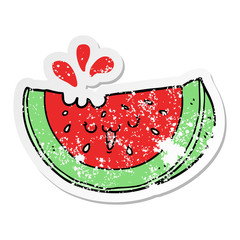 distressed sticker of a cartoon watermelon