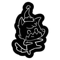 cartoon icon of a friendly fox wearing santa hat