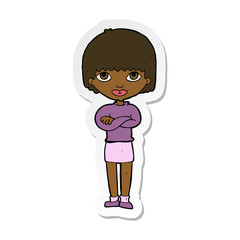 sticker of a cartoon woman with folded arms