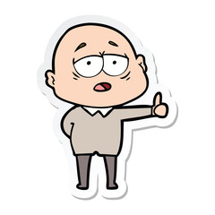 sticker of a cartoon tired bald man