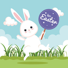 Obraz na płótnie Canvas happy rabbit celebration with sticker notice
