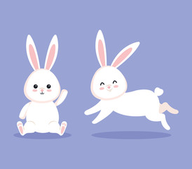 Fototapeta premium cute rabbit sitting and other running to celebration