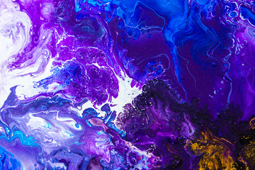 Creative blue violet gold abstract hand painted background wallpaper texture design close-up fragment stains of fluid acrylic watercolor oil painting picture canvas Modern Contemporary piece of art